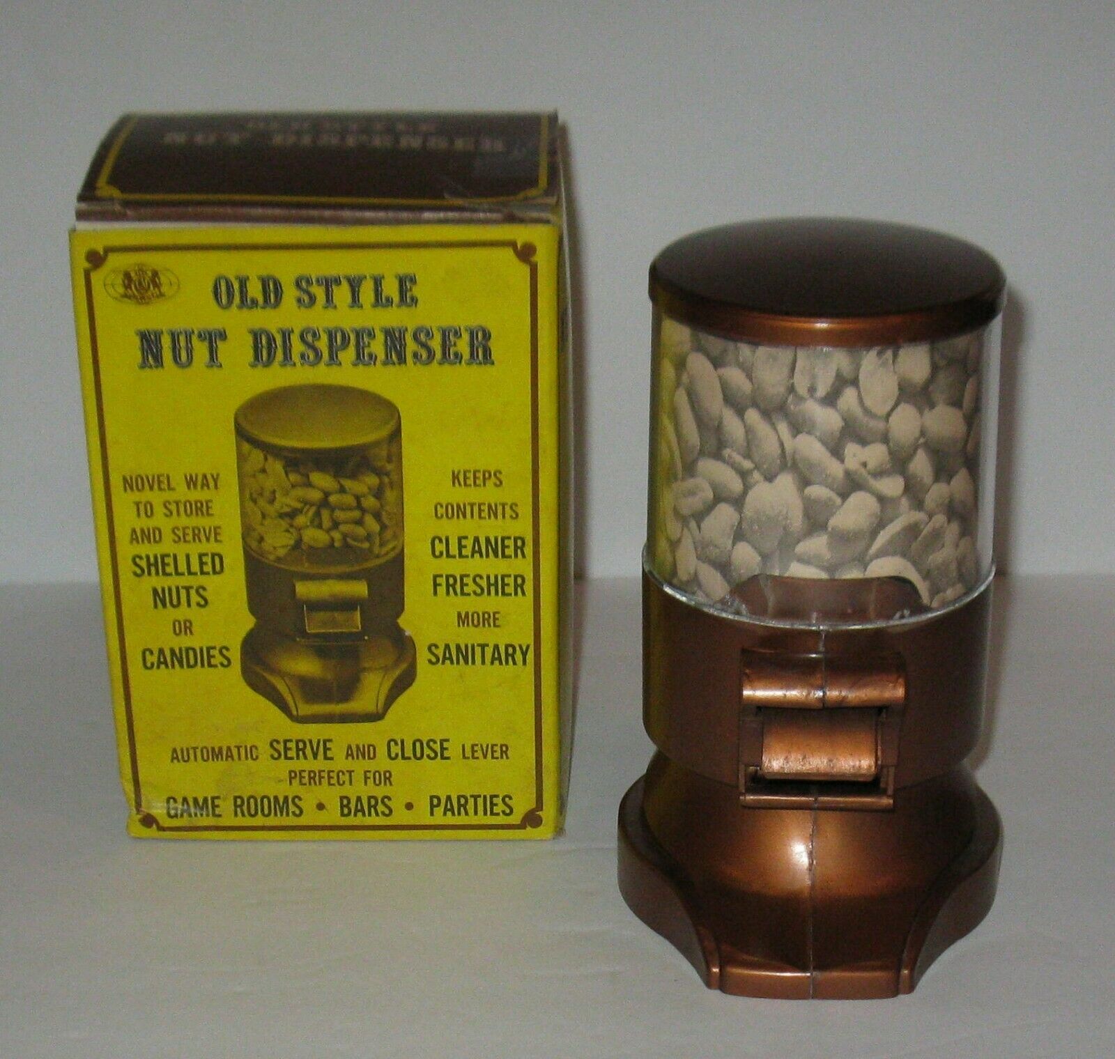 Vintage  Old Style Nut Dispenser Machine & Box 1971 Hong Kong  Free Shipping