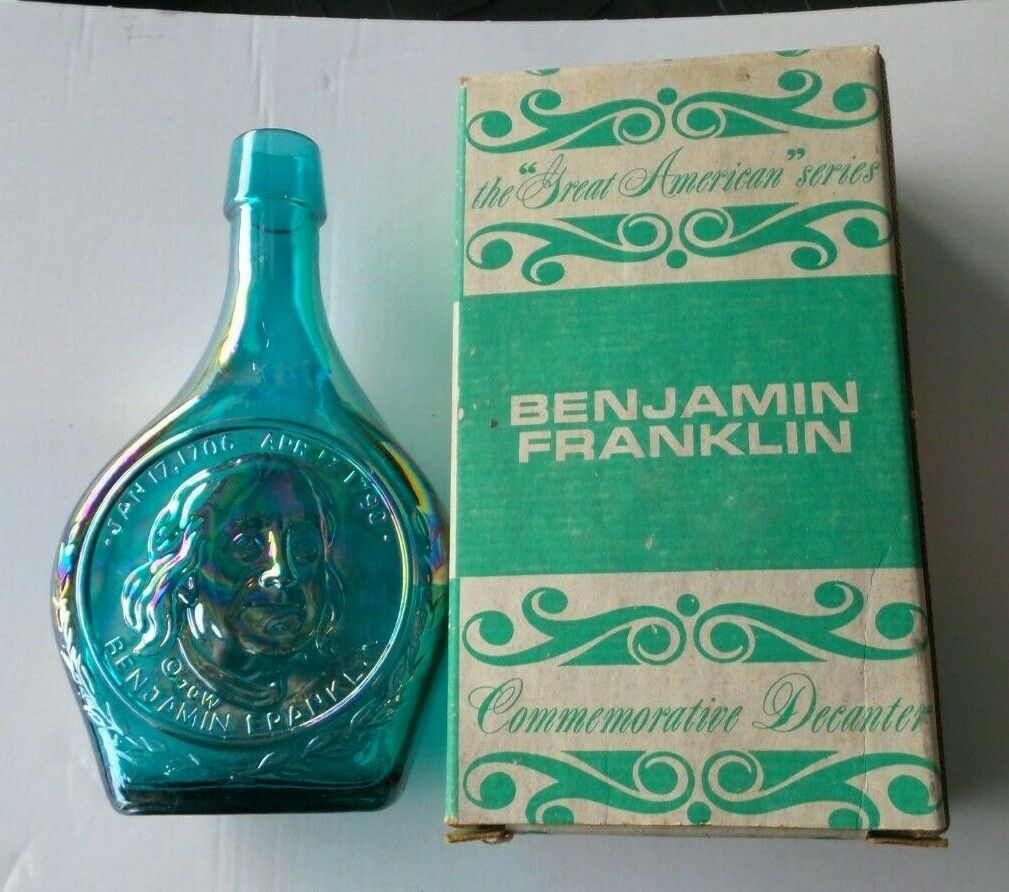 Wheaton Benjamin Franklin With Box Glass Decanter Iridescent