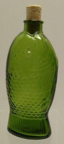 Vintage Wheaton Glass Doctor Fisch's Bitters Green Bottle Decanter Figural Fish