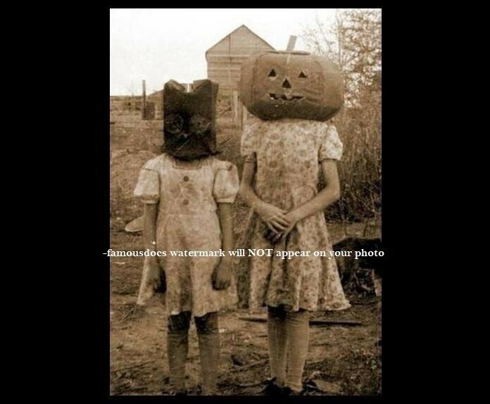 Vintage Creepy Children Halloween Photo Pumpkin Head/owl Costume Freak Scary Kid