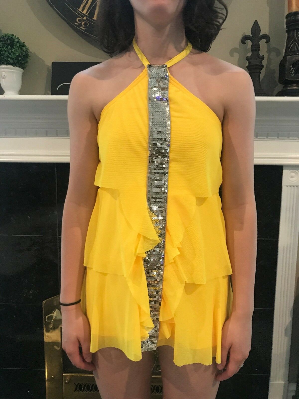 Kelle Yellow Sequined/mesh Flapper Dance Costume, Size Child Large