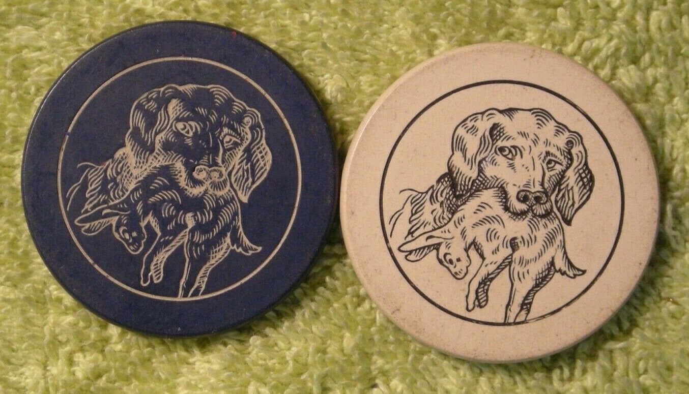 2 Engraved Retriever And Rabbit Antique Poker Chips