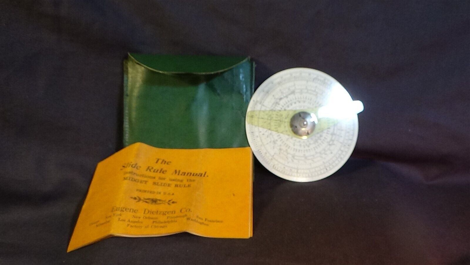 Dietzgen Round Slide Rule, 1930s, In Green Leather Case And Instruction Manual