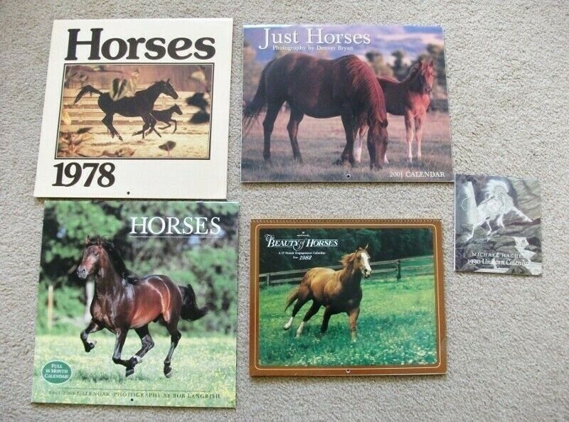 Five Horse Calendars - 1978, 1982, 1990, 2001, 2004 - Beautifully Illustrated!