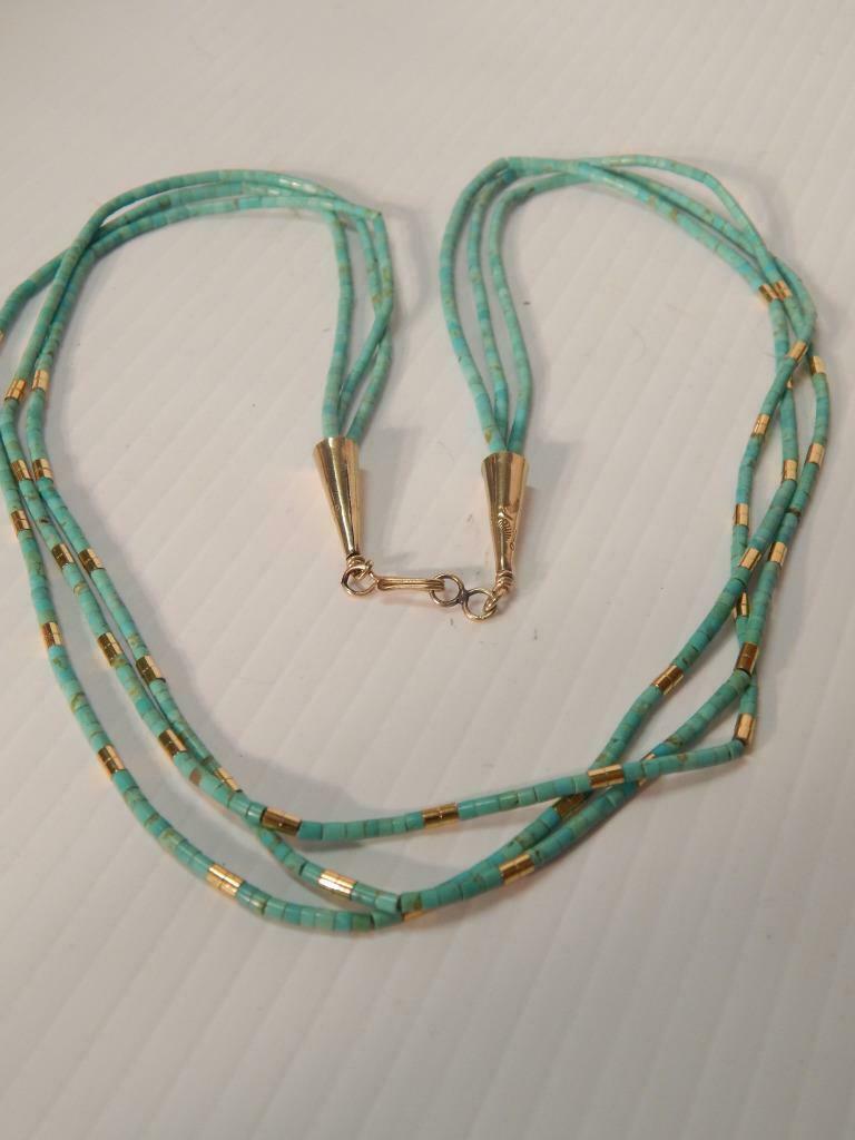 Unique Vintage Navajo / Santo Domingo Indian Turquoise Heishi Gold Fill Necklace