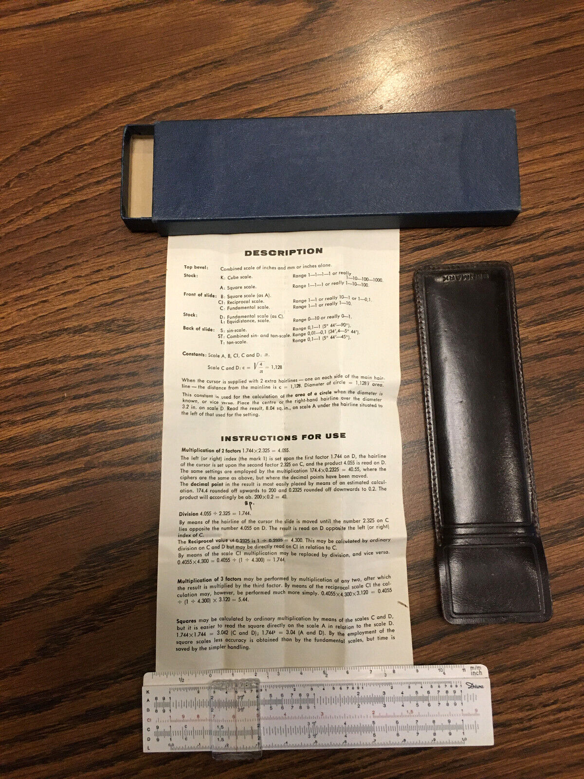 Vintage Diwa 6” Slide Rule Denmark No. 601-1 Leather Case