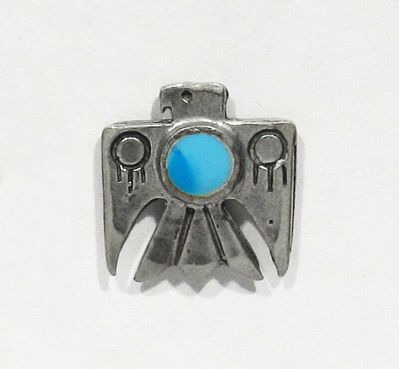 Old Pawn 30s Navajo 925 Silver Turquoise Thunderbird Kachina Hat Tie Pin Brooch