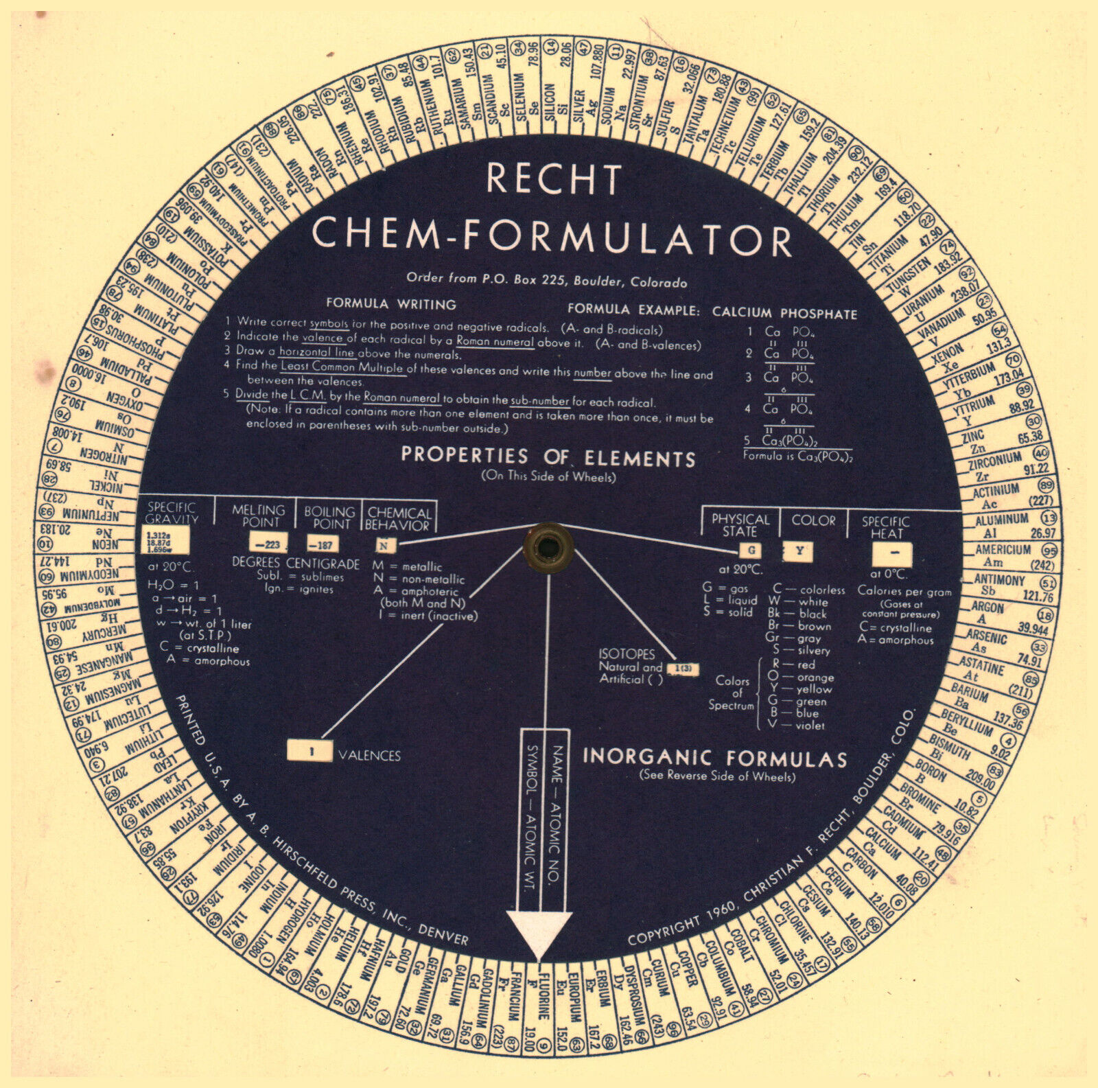 Recht Chem-formulator Wheel Vintage Chemistry Class 1960 Christian Recht