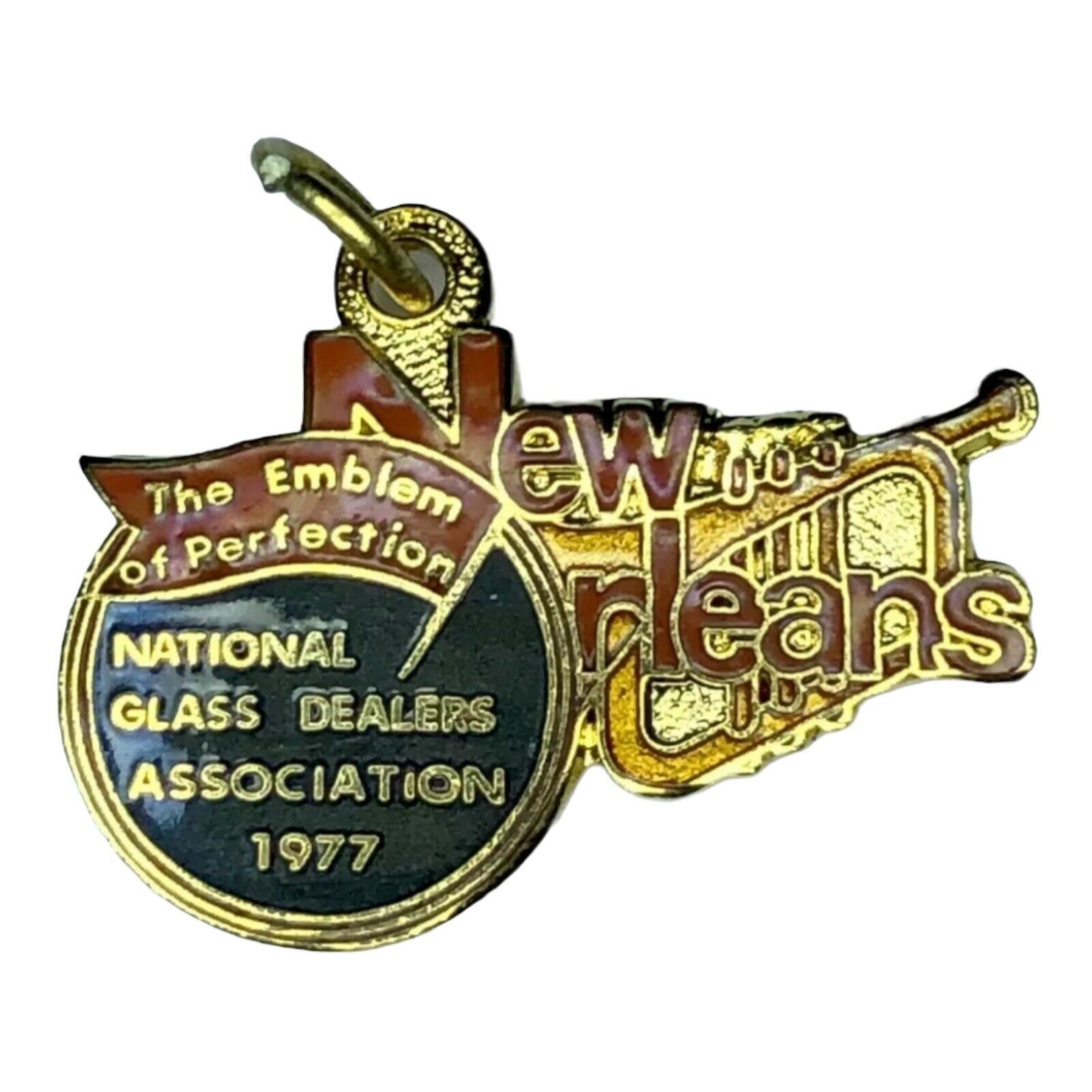Nice Vintage Gold Tone National Glass Dealers Association 1977 New Orleans Charm