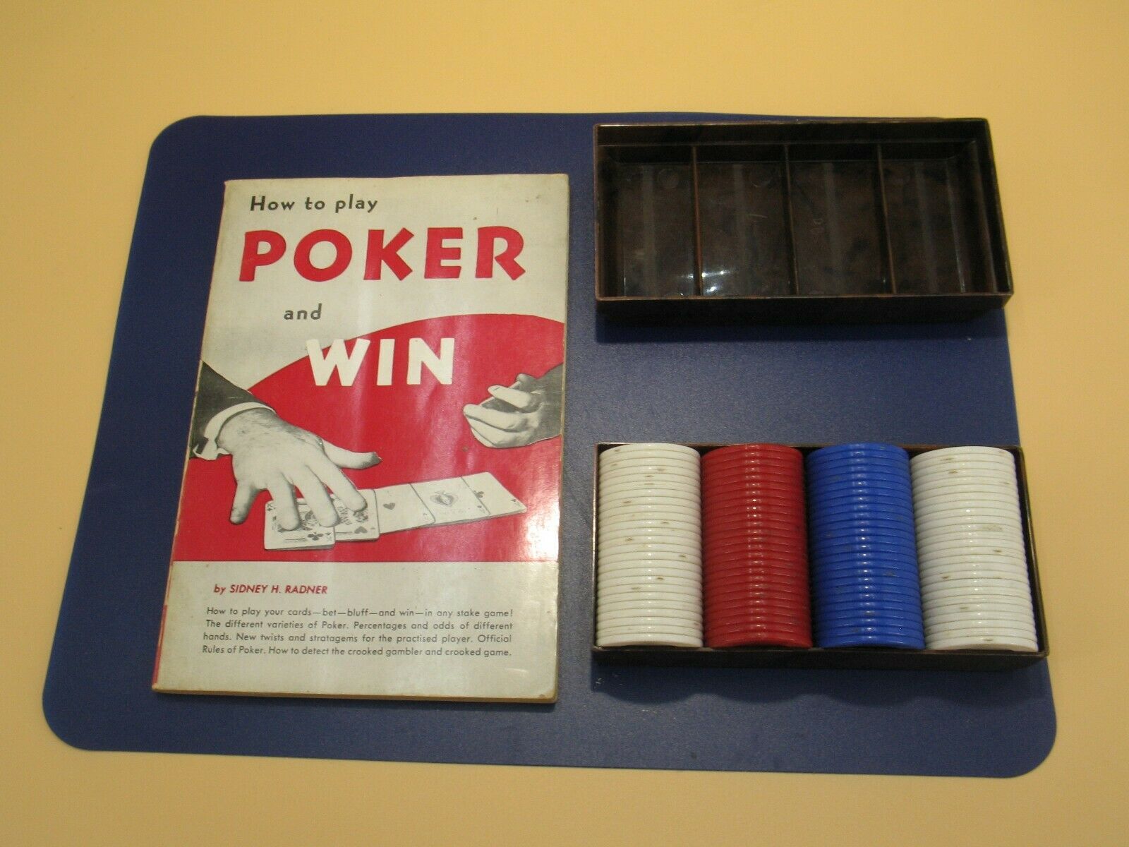 Vintage Set Of Tower Poker Chips And Book " How To Play Poker And Win" (1957)