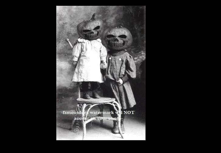 Vintage Creepy Children Halloween Photo Pumpkin Costume Freak Scary Kids Mask