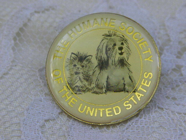 Vintage Humane Society Pin Cat Dog Rescue Adoption Logo Metal Gold Tone Lapel