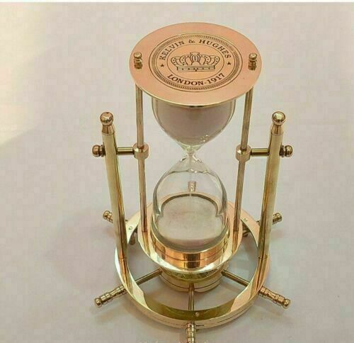 Hourglass Nautical Antique Brass Ship Maritime 8" Sand Timer Wheel Compass Decor