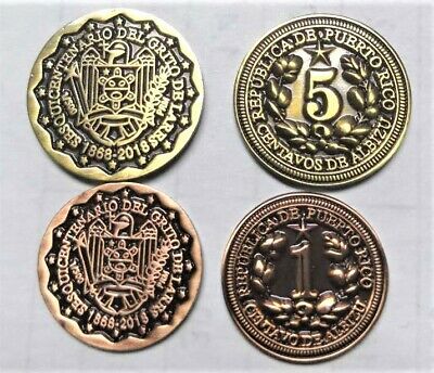 Set 1 & 5 Centavos Albizu 150 Años Grito De Lares 1868-2018 Puerto Rico Coin Lot