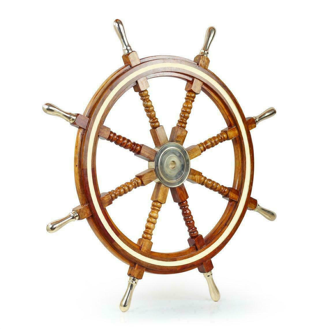 Nautical Wooden Ship Wheel 36" Boat Steering Collectible Wall Decor