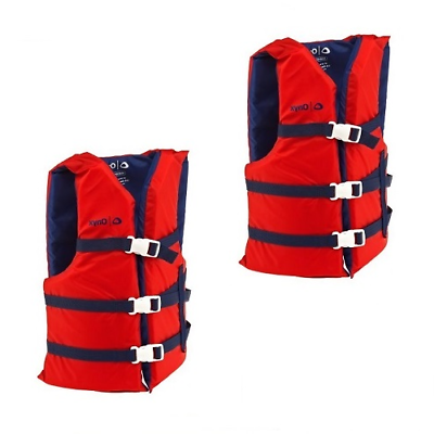 Life Jackets 2 Red Adult Type Iii Universal Boating Vest Preserver Ski Jacket