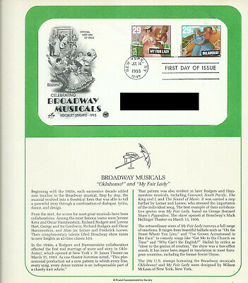 Us First Day Cover 29¢ Broadway Musicals Set Of 2, July 14, 1993, Pcs