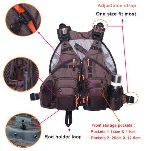Kylebooker Fly Fishing Vest Backpack Chest Mesh Bag Adjustable Multi-pocket