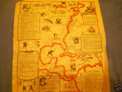 Pirate Treasure Map Of The Americas Parchment Paper 14" Plus A Pirate Paper Note