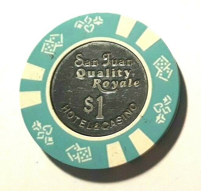 $1 San Juan Quality Royale Casino Chip Blue White Condado Puerto Rico Bud Jones