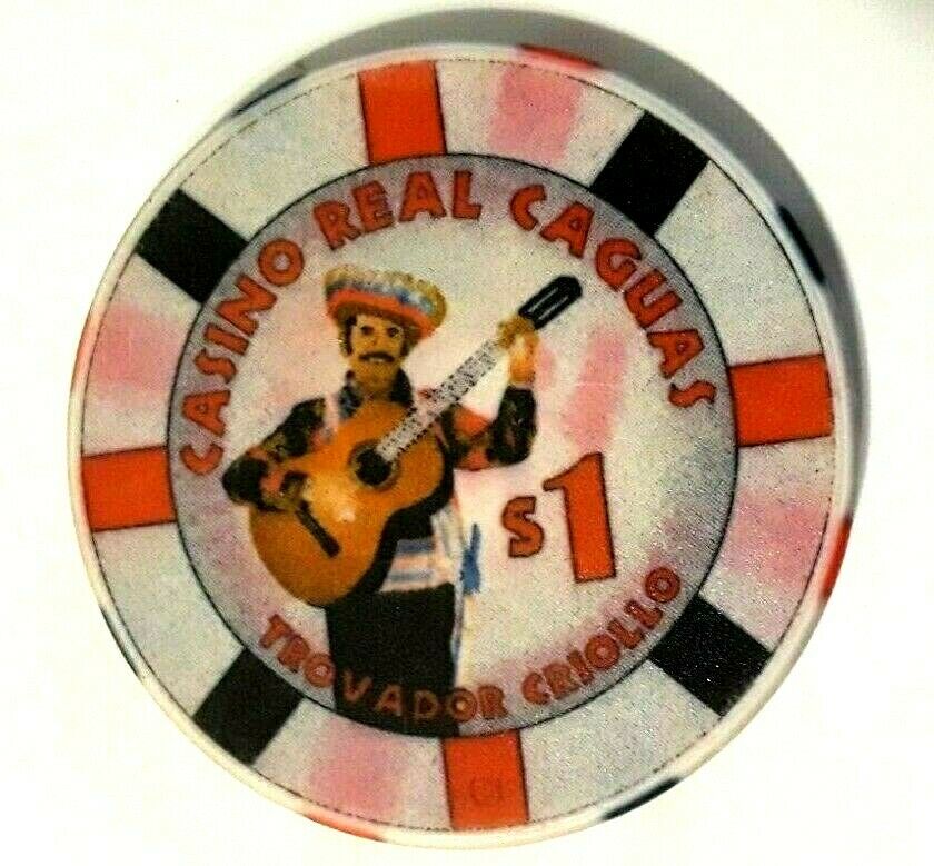 $1 Casino Real Caguas Guitar Player Poker Chip Puerto Rico Chipco Ceramic
