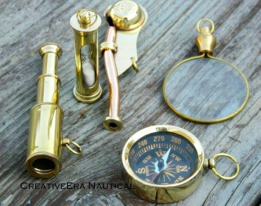 Handmade Vintage Brass Nautical Pocket Key Chain Set Of 5 Pieces Key Ring Gifts