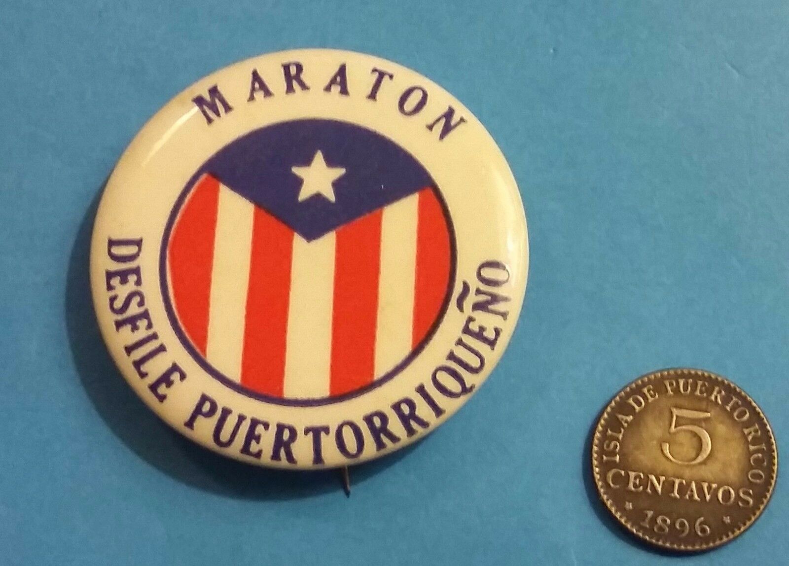 1950 - 1960 Antiguo Pin Maraton Desfile PuertorriqueÑo Nueva York Puerto Rico