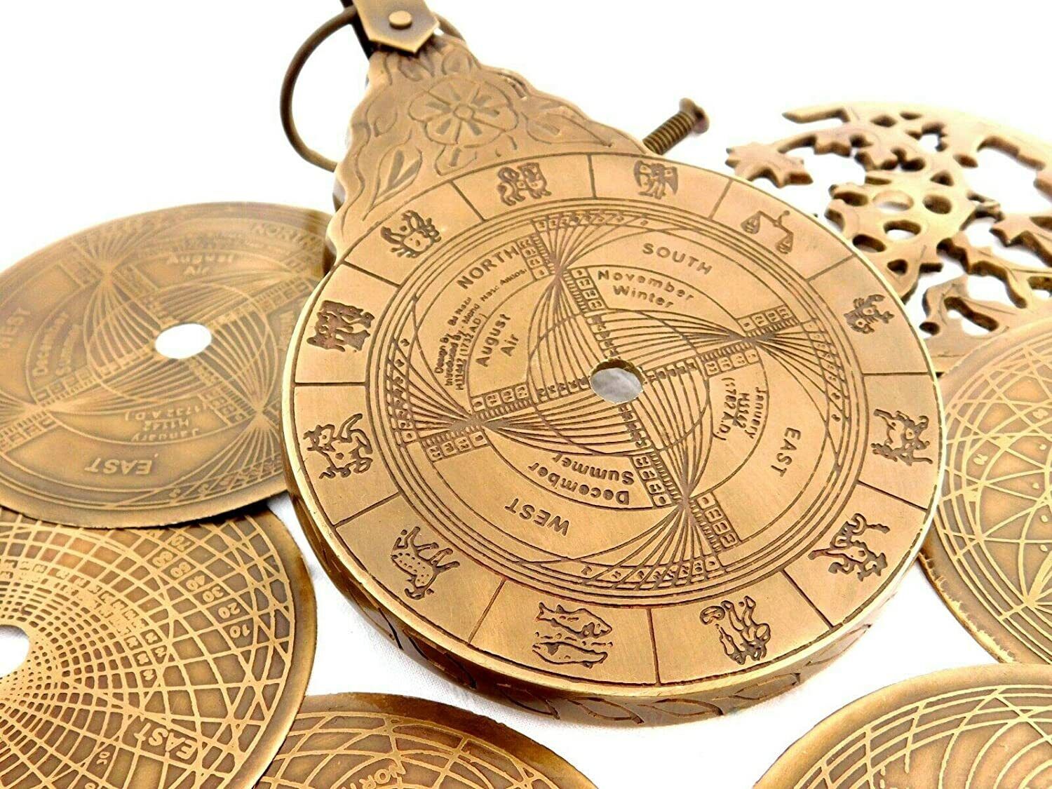 Mariner's Astrolabe Arabic Navigation Calendar Astrological Brass Engraved Antiq