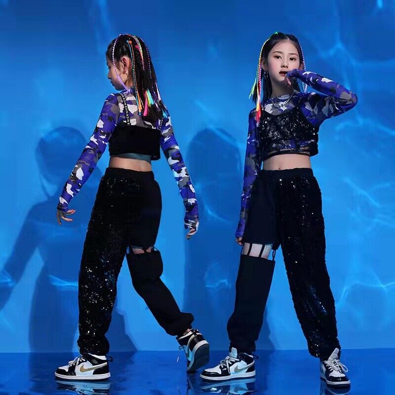 Girls Jazz Dance Costumes Hip Hop Outfits Street Dancing Dress Suit Stage Wear