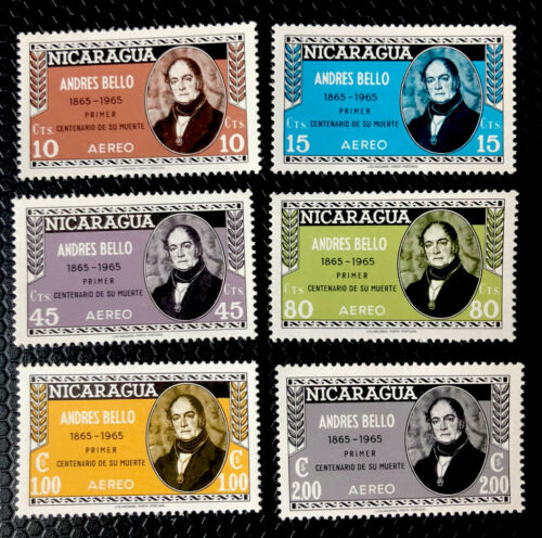 Nicaragua Stamp Andres Bello Set Sc C578/c583 Mint Never Hinged