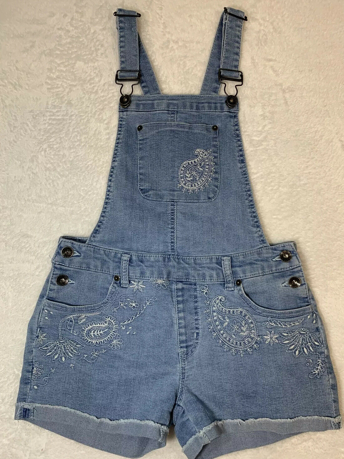 Lucky Brand Overalls Shortalls Size 14 Girls Embroidered Denim Jeans Cuffed