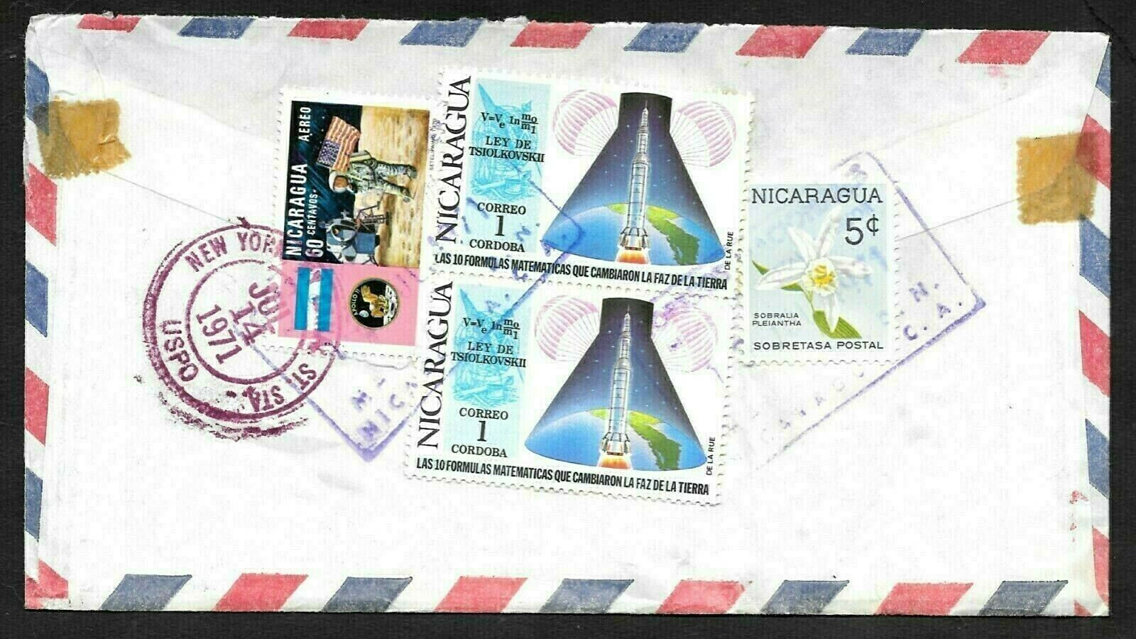 Nicaragua Registered Airmail Cover With Space & Math Stamps, Managua To Usa 1969