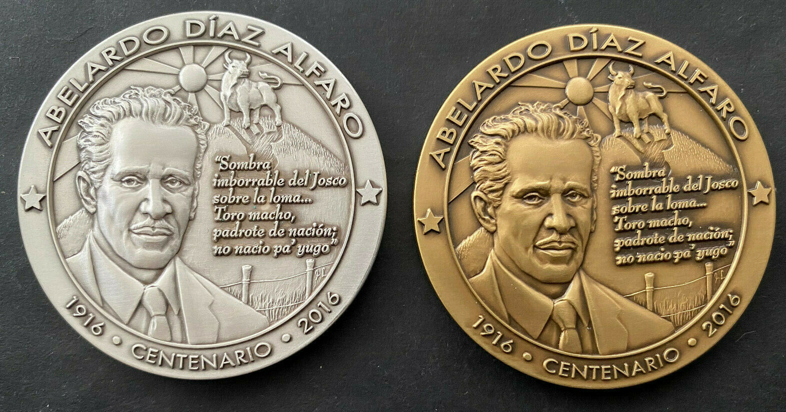 Puerto Rico 2016 Set Medallas Centenario Abelardo Diaz Alfaro, #52, 2.4oz, Rare