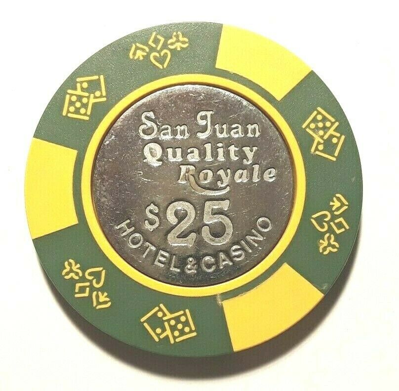 $25 San Juan Quality Royale Casino Chip Grenyellow Condado Puerto Rico Bud Jones