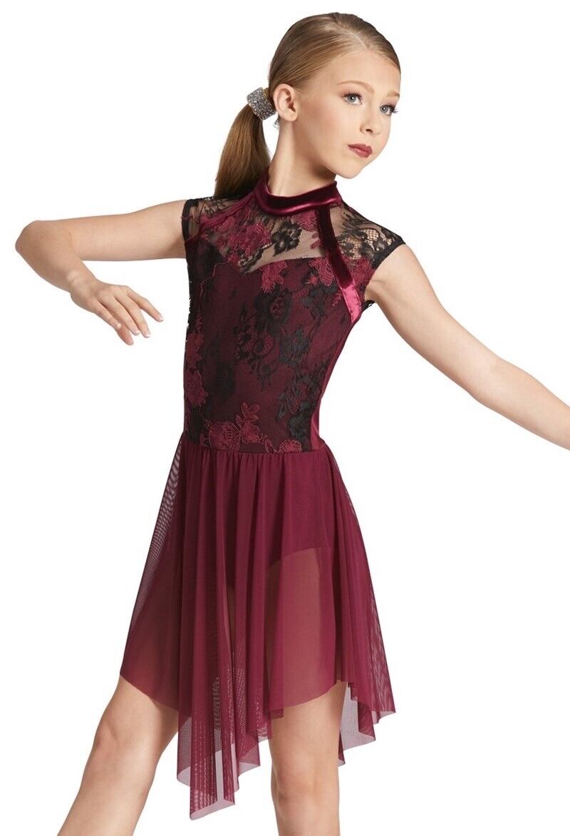 Girls Size Large Child Weissman Burgundy Lace Lyrical Ballet Dress 12288 Riptide