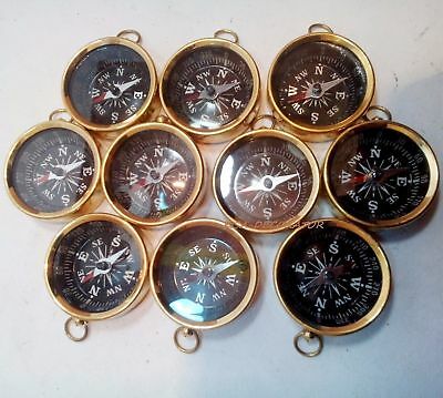 Set Of 10 Pcs Maritime Nautical Vintage Style Brass Pocket Compass Key Chains