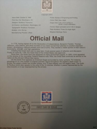 Us Fdc Official Mail Souvenir Page, Scott's # 0157, Great Seal Of The U.s.