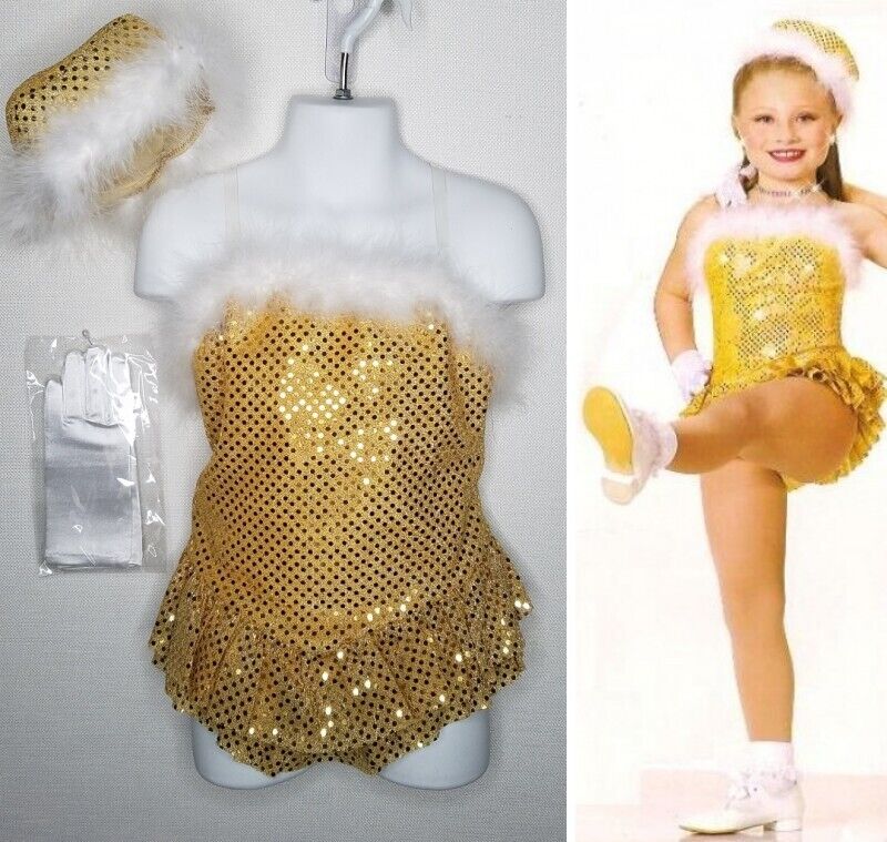 Come Dance With Us Gold Child Small Christmas Dance Costume With Hat And Gloves
