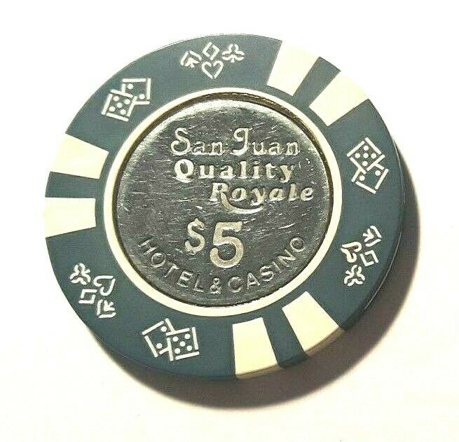 $5 San Juan Quality Royale Casino Chip Rblue White Condado Puerto Rico Bud Jones