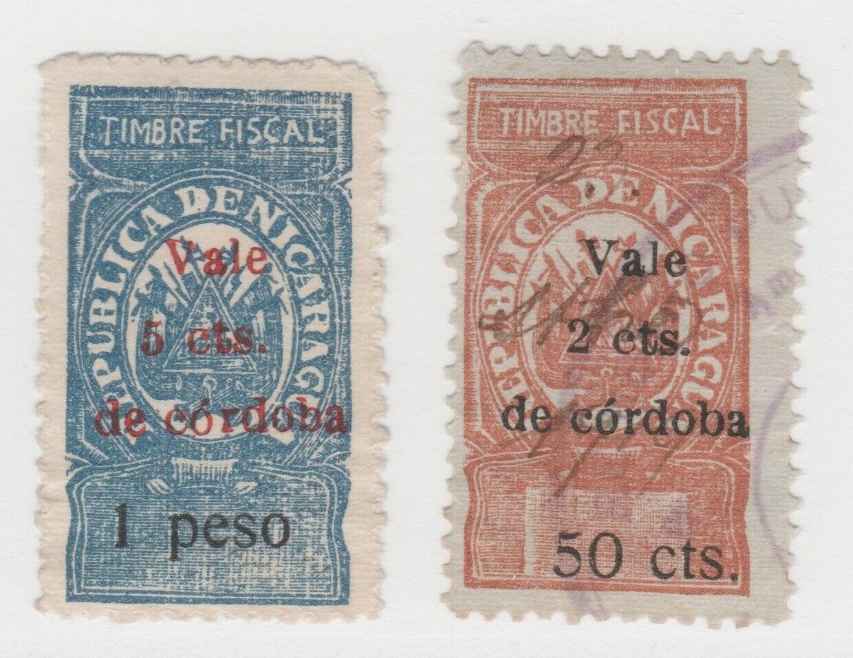 Nicaragua Revenue Fiscal Stamps 6-24-21-