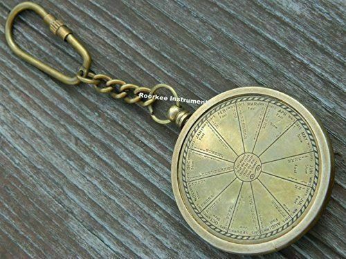 Antique Finish Sundial Key Chain Solid Brass Pocket Sundial Key Chain Gift