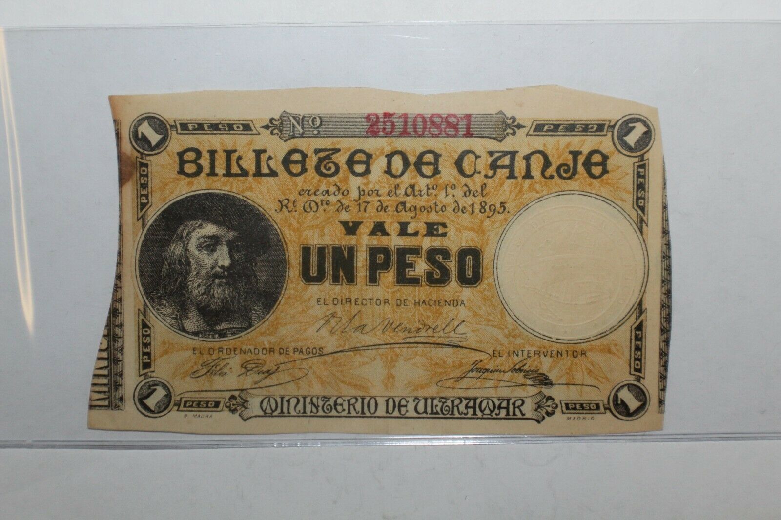 1895 Un Peso Puerto Rico Note Billete De Canje 2510881