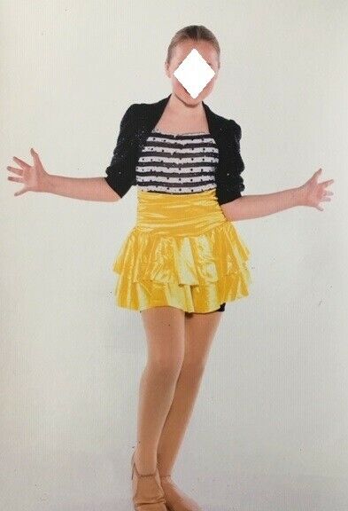 Girls Theater Jazz Tap Yellow Black White Sequin Dance Costume Large Solo