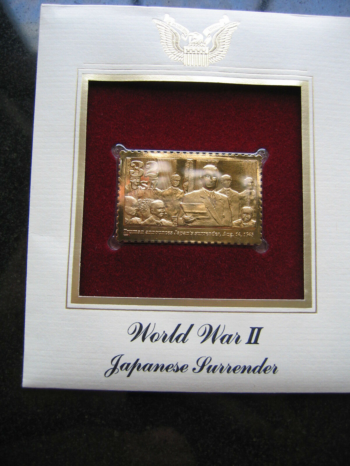 1995 Japanese Surrender Wwii World War Ii Replica Gold Stamp Golden Cover