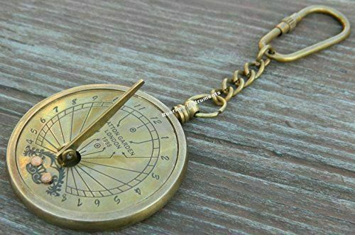 Antique Finish Sundial Style Key Chain Solid Brass Pocket Sundial Key Chain Gift