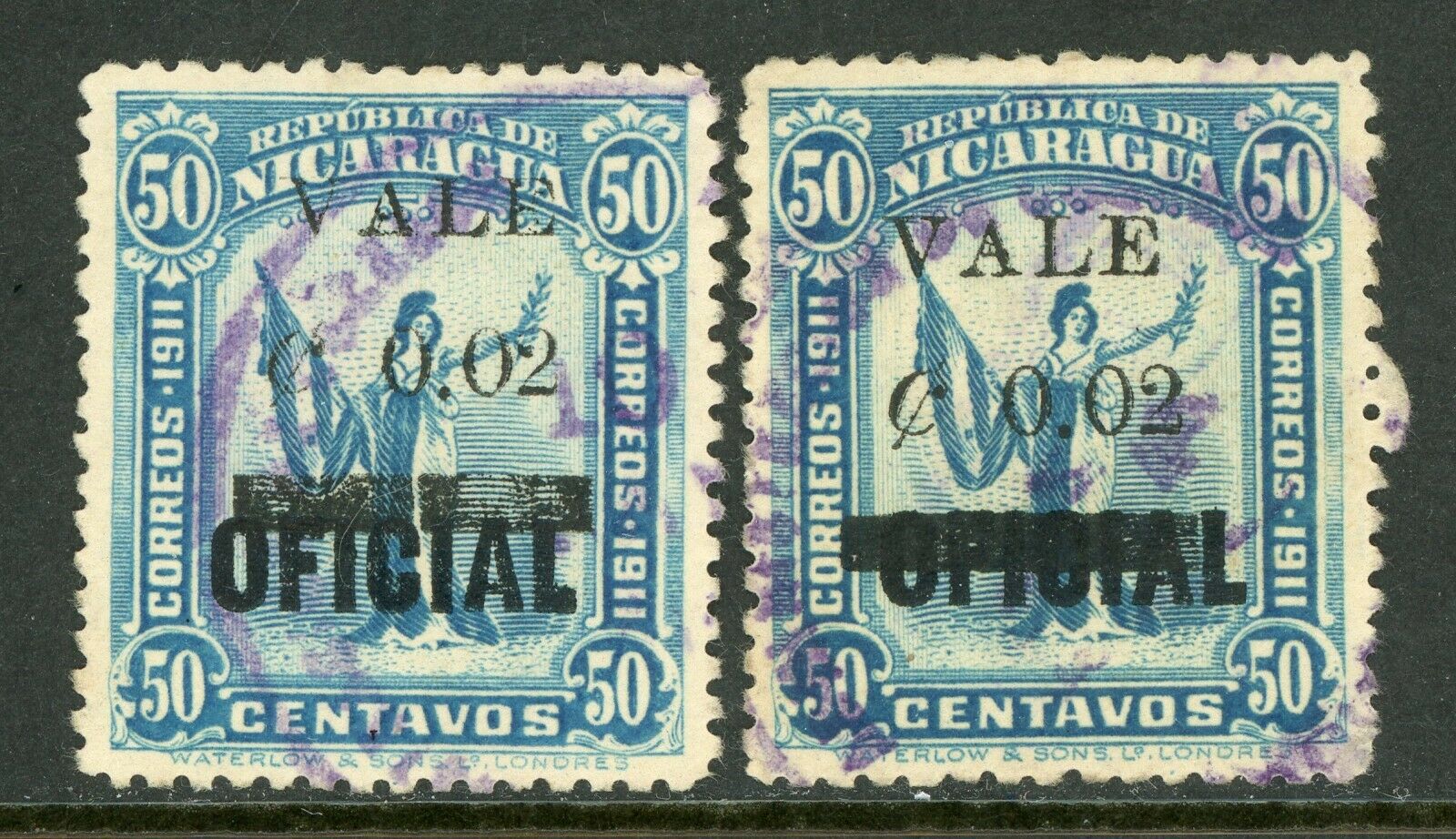 Nicaragua 1914 Liberty Overprint 2¢/50¢ Double Bars H449
