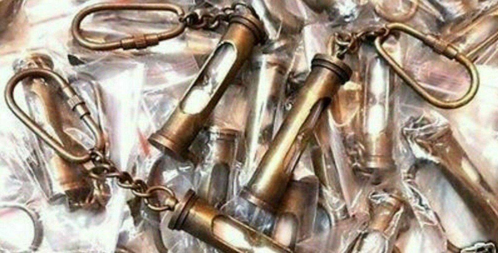 Lot Of 10 Pcs Nautical Brass Antique Finish Sand Timer Key Chain Key Ring Gift