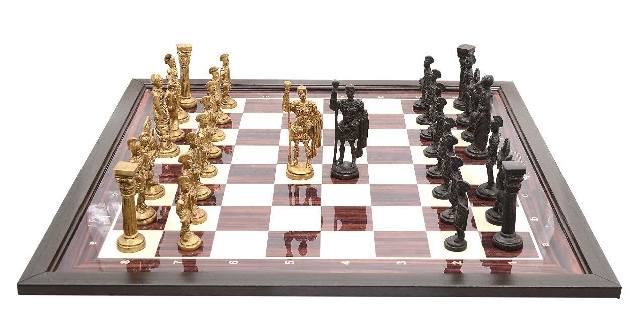 Roman Brass Chess Set Wooden (non Magnetic) Chess Game Board Set With 16" X 16"