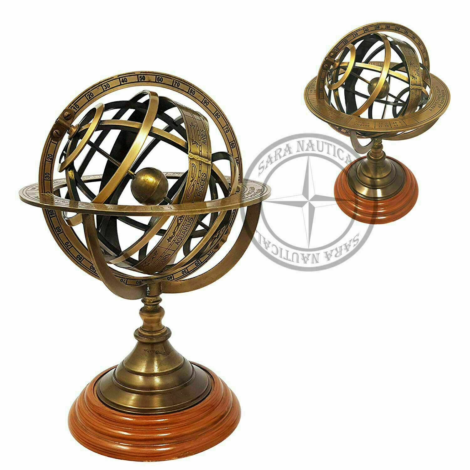 8" Marine Antique Style Brass Armillary Sphere Astrolabe Nautical Tabletop Globe