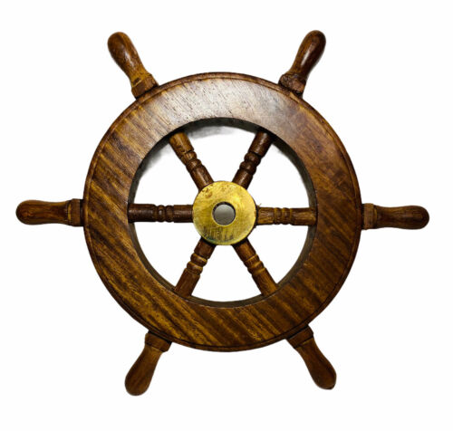 6" Wooden W/brass Ship Wheel Small Steering Helm Nautical Captains Wall Decor